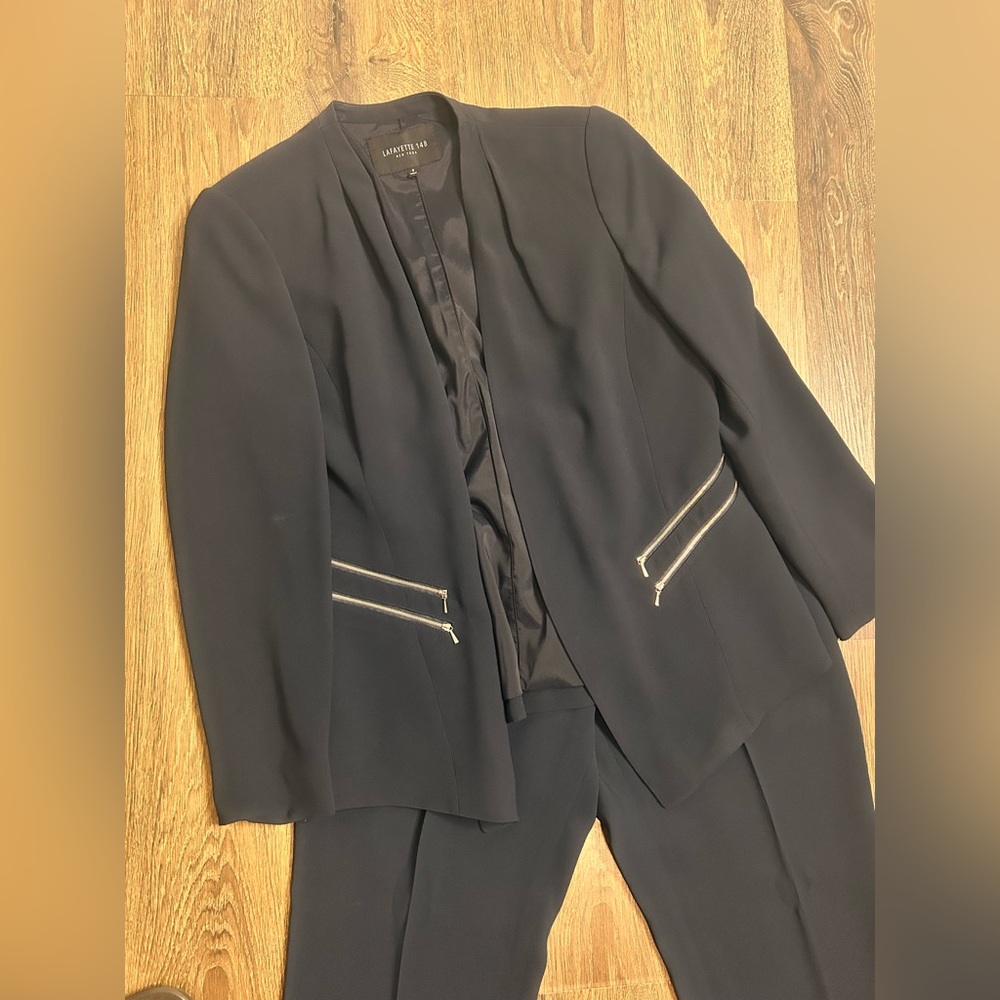 Lafayette 148 Suit Blazer Pant Set‎ Womens 10 Barrow Straight Leg Black Blazer 8 - Picture 2 of 14